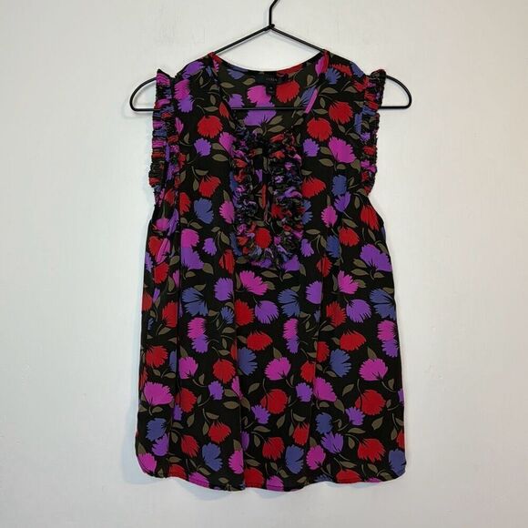 J. Crew Silk Floral Ruffle Detail Sleeveless Blouse 10 - Picture 1 of 6